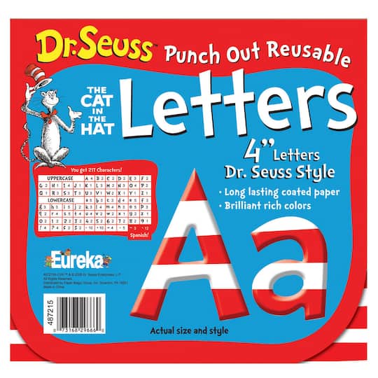 Eureka Dr. Seuss&#x2122; Stripes Reusable Punch Out Deco Letters, 4&#x22;